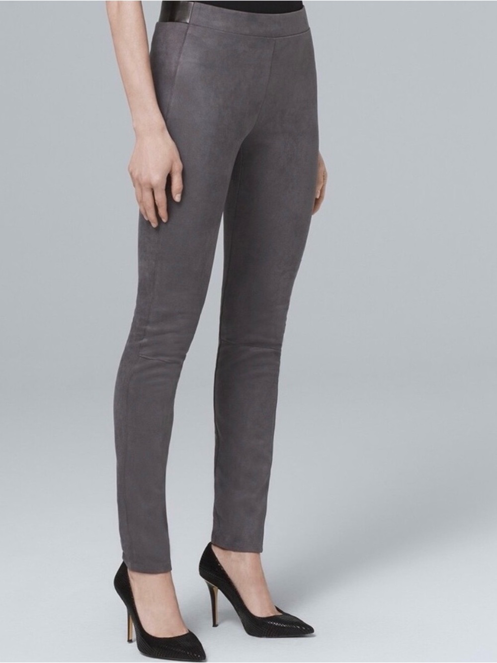 White House Black Market Gray Faux-Suede Ankle Skinny Pants 10 L